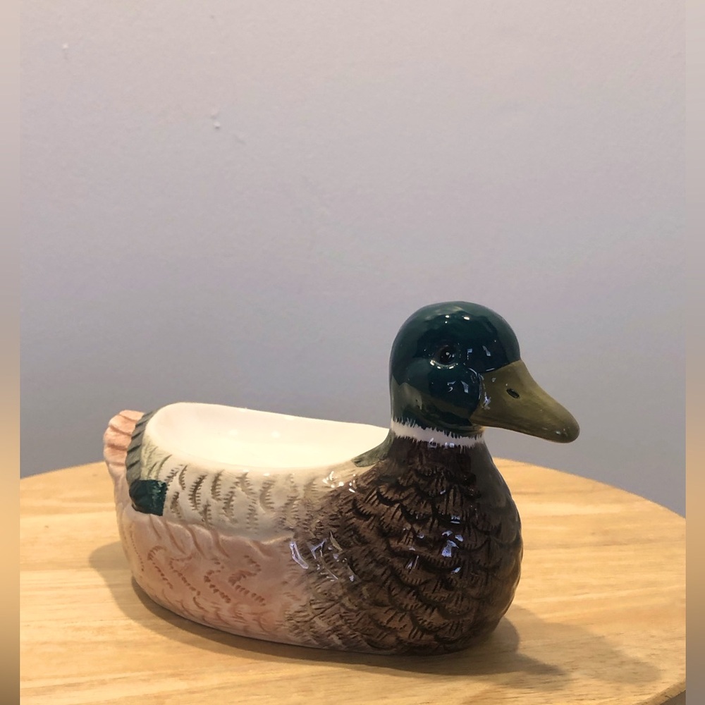 Elegant Duck Figurine - Green, Brown, and Cream